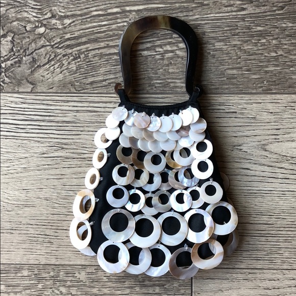 Iridescent Shell Purse with Tortoise Shell Handle - Picture 1 of 4